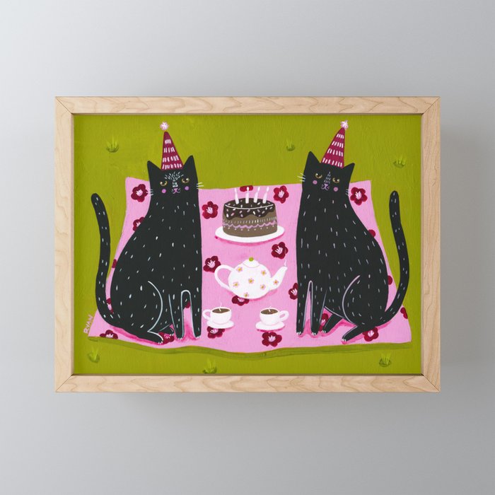 Tea and Cake with Cats Framed Mini Art Print
