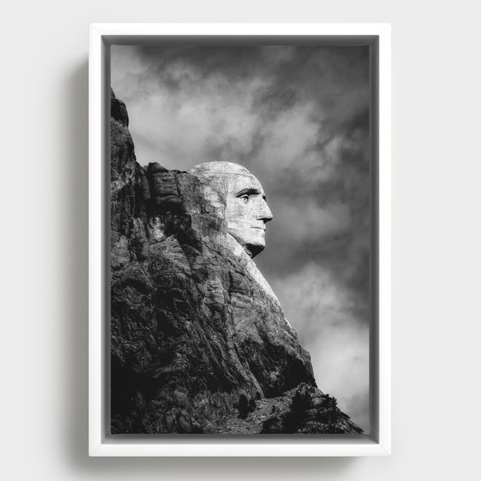 Mount Rushmore, George Washington profile black and white portrait photograph - photography - photographs for home and wall decor Framed Canvas