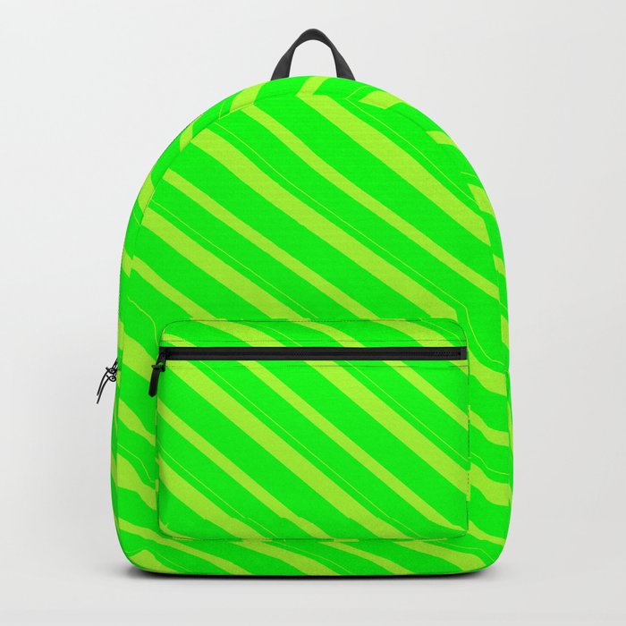 Lime and Light Green Colored Lines/Stripes Pattern Backpack