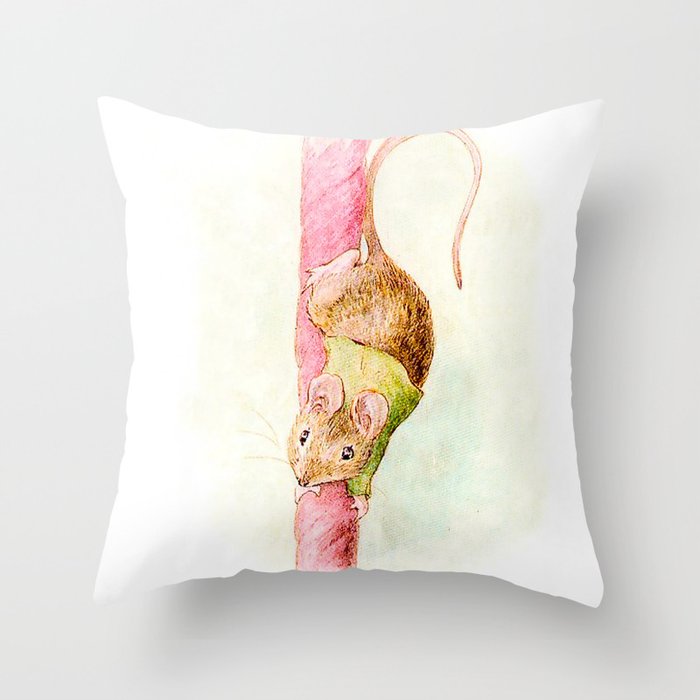 “A Mouse Ran Down the Bell Rope” by Beatrix Potter Throw Pillow