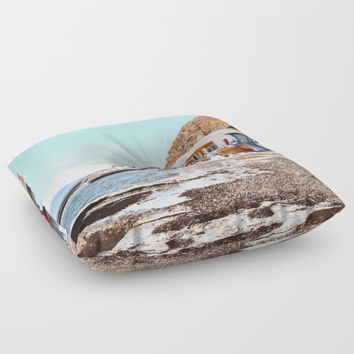 View Of Boat Houses In Klima Fishing Village On Milos Island, Greece Floor Pillow