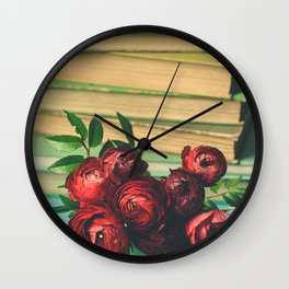 Books and Flowers Wall Clock