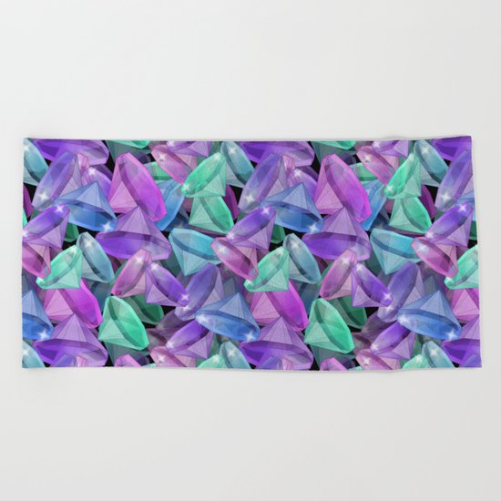 Placer precious stones Black background . Diamonds . Beach Towel