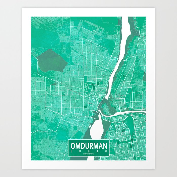 Omdurman City Map of Sudan - Watercolor Art Print