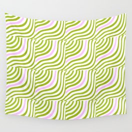 Green and Pastel Pink Stripe Shells Wall Tapestry
