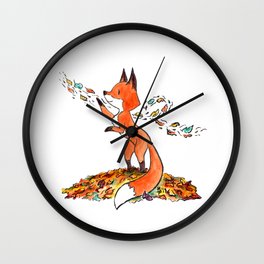Falling leaves fox Wall Clock