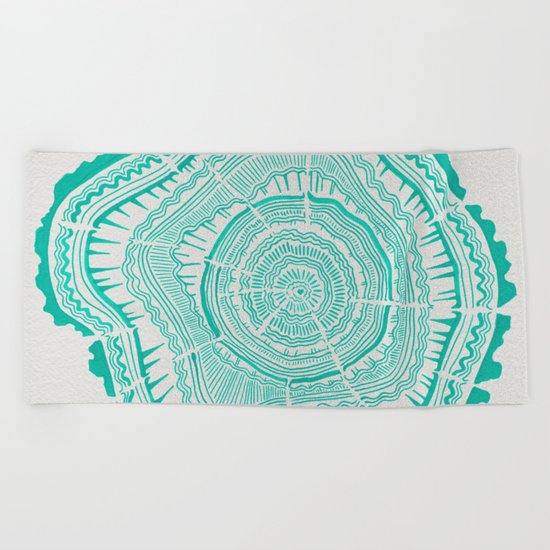 Turquoise Tree Rings Beach Towel