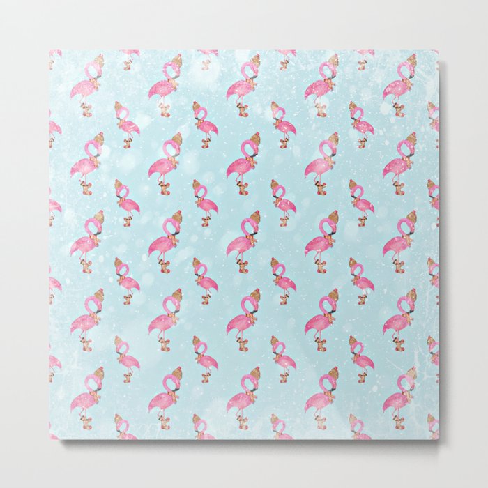 From Flamingo Birds And Christmas-Cute teal XMas Pattern Metal Print