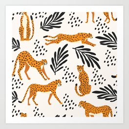 Cheetahs pattern on white Art Print