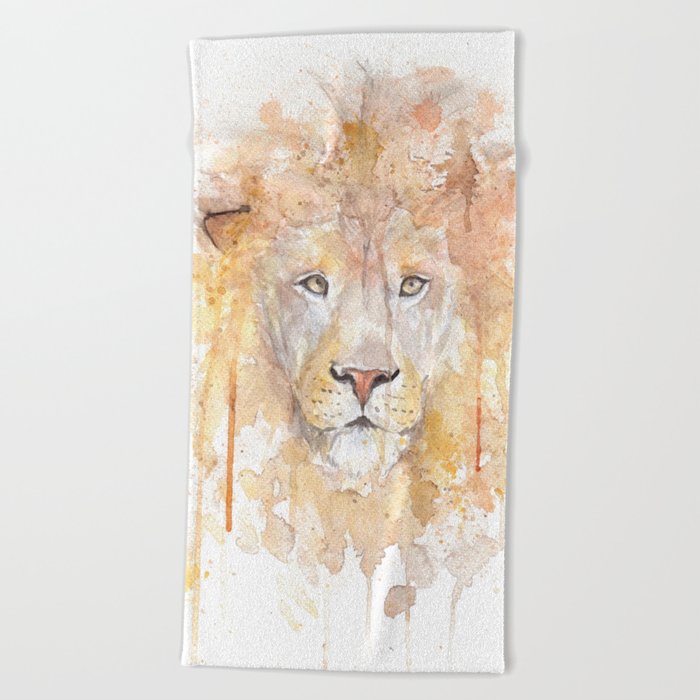 Watercolor Painting Of Picture African Lion Beach Towel By