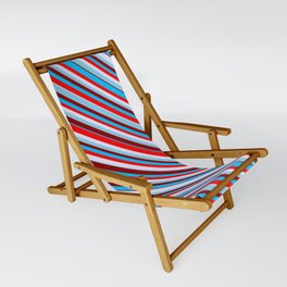 [ Thumbnail: Eyecatching Sky Blue, Dark Red, Deep Sky Blue, Red & Lavender Colored Lines/Stripes Pattern Sling Chair ]