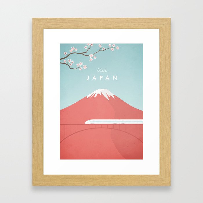Vintage Japan Travel Poster Gerahmter Kunstdruck | Gemälde, Illustration, Vector, Digital, Vintage, Landscape, Muster, Aquarell, Drawing, Zug