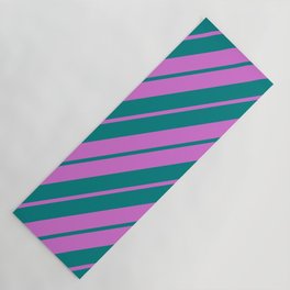 [ Thumbnail: Orchid & Teal Colored Lines Pattern Yoga Mat ]