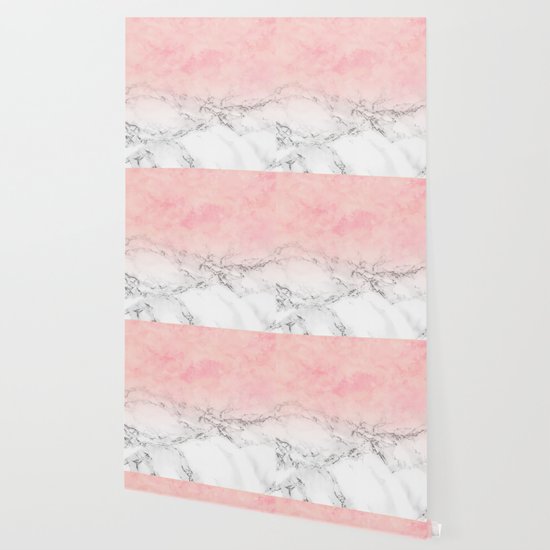 Modern Blush Pink Watercolor Ombre White Marble Wallpaper By