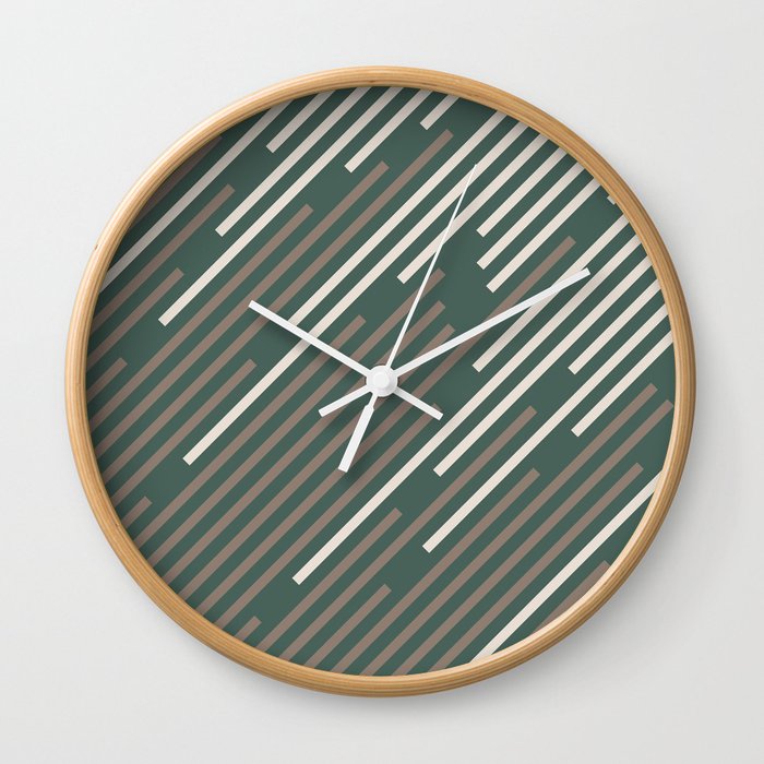 Dark Green Mid-tone Brown Creamy Off White Stripes 2021 Color of The Year Canyon Dusk Accent Shades Wall Clock