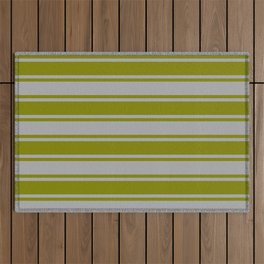 [ Thumbnail: Dark Gray & Green Colored Pattern of Stripes Outdoor Rug ]