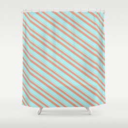 [ Thumbnail: Dark Salmon & Turquoise Colored Lines Pattern Shower Curtain ]