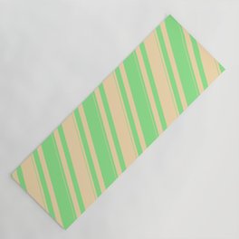 [ Thumbnail: Beige and Light Green Colored Lines Pattern Yoga Mat ]