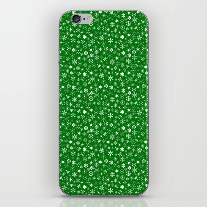 Evergreen Green & White Christmas Snowflakes iPhone Skin