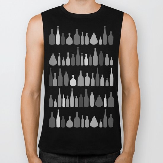 Bottles Black and White on White Biker Tank