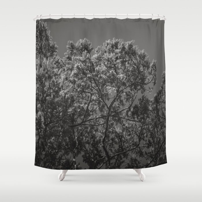 Jungle Leaves - Black and White - Real Tree #4 Shower Curtain