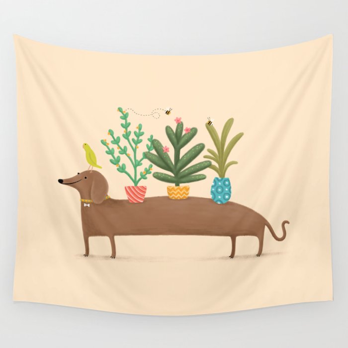 Dachshund & Parrot Wall Tapestry