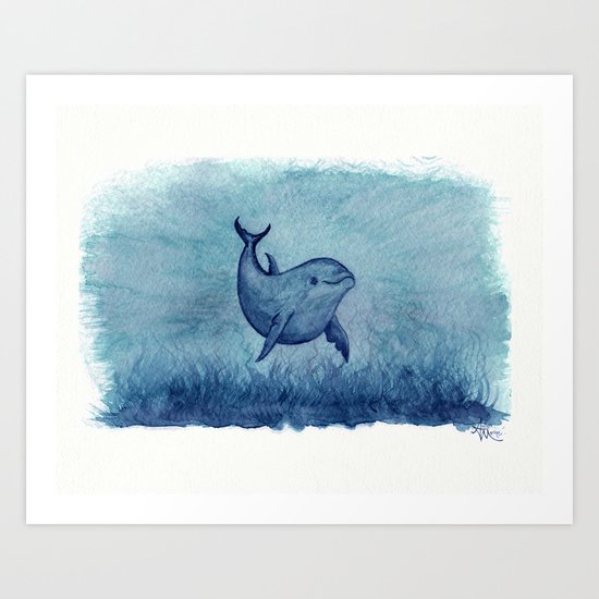 Notches Blue ~ Dolphin Watercolor, (c) 2013 Art Print