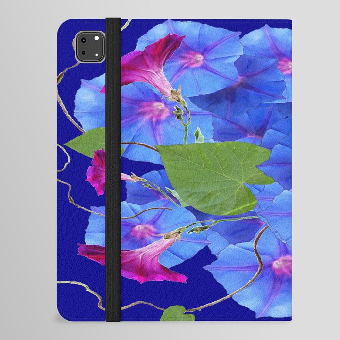 Blue & Fuchsia Purple Morning Glories Garden iPad Folio Case