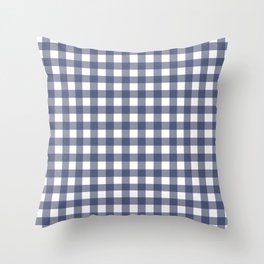 Navy blue gingham pattern Throw Pillow
