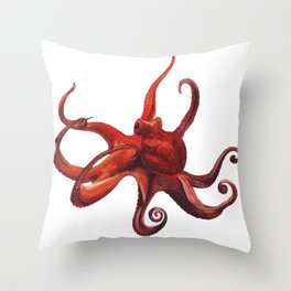 Red octopus Throw Pillow