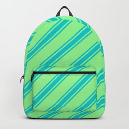 [ Thumbnail: Green & Dark Turquoise Colored Lines/Stripes Pattern Backpack ]