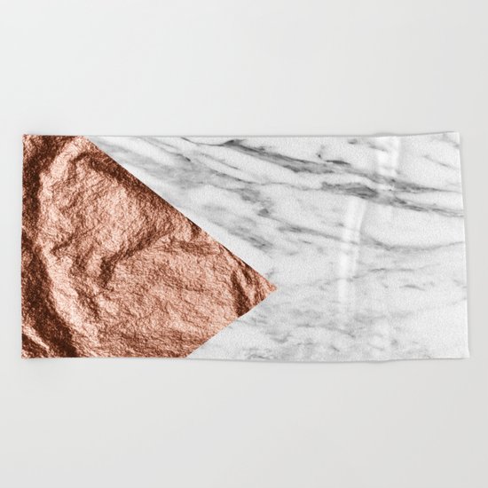 Marble & rose gold foil geometric design Beach Towel