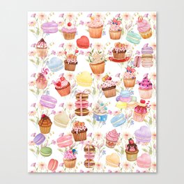 Sweet Cupcakes And Macarons Pattern Design Canvas Print
