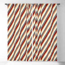 [ Thumbnail: Brown, Beige, Dim Gray, and Dark Red Colored Lined Pattern Blackout Curtain ]