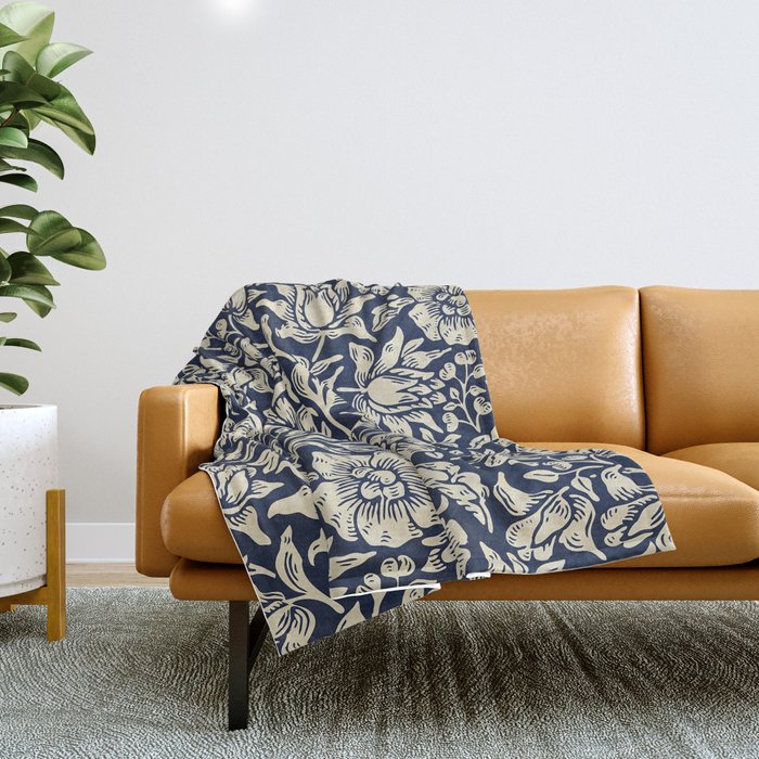 Modern William Morris Blue Floral Pattern  Throw Blanket