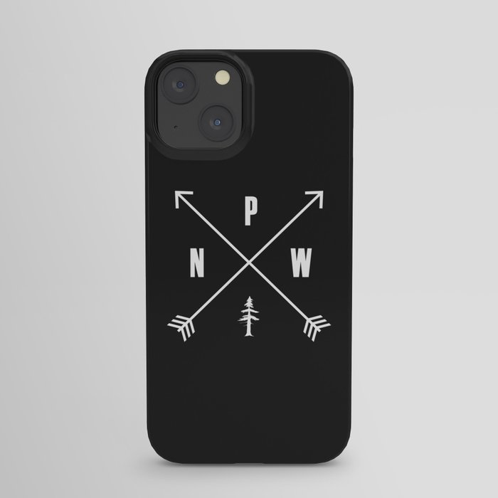PNW Pacific Northwest Compass - White on Black Minimal iPhone Case