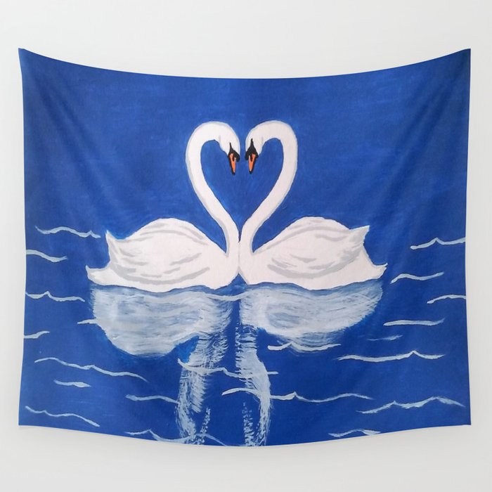Beautiful Love Swans Wall Tapestry