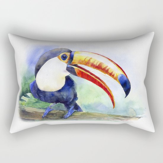 Toucan watercolor illustration, aquarelle art bird Rectangular Pillow