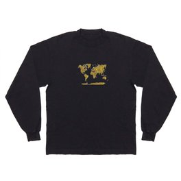 world map in watercolor gold color Long Sleeve T-shirt