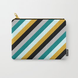 [ Thumbnail: Eyecatching Grey, Teal, Light Cyan, Goldenrod & Black Colored Lines Pattern Carry-All Pouch ]