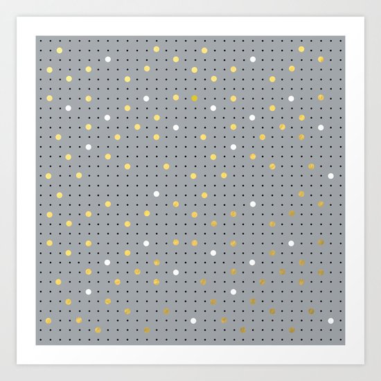 Pin Points Grey, Gold and White Art Print