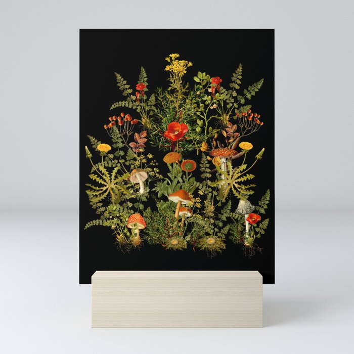 Dark Forest Botanical Florals Mushrooms Mini Art Print