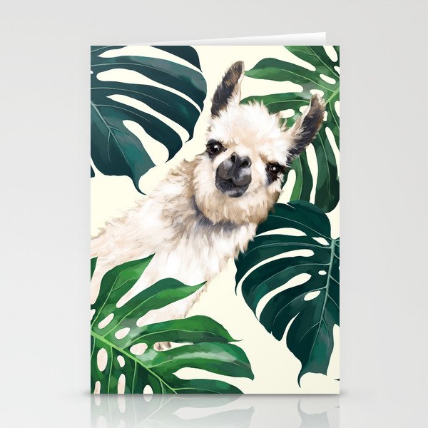 Sneaky Llama with Monstera Stationery Cards