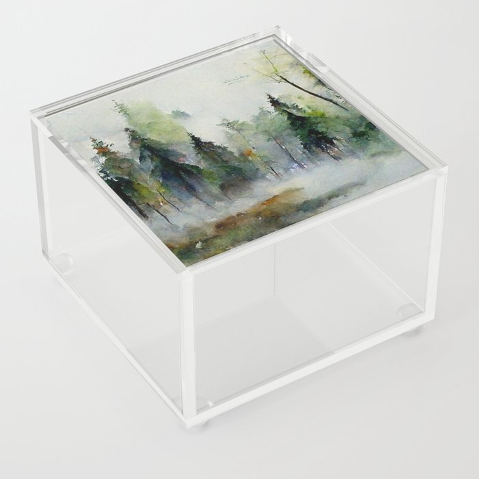 Rainy Forest, Watercolor on Paper Acrylic Box