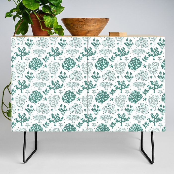 Green Blue Coral Silhouette Pattern Credenza
