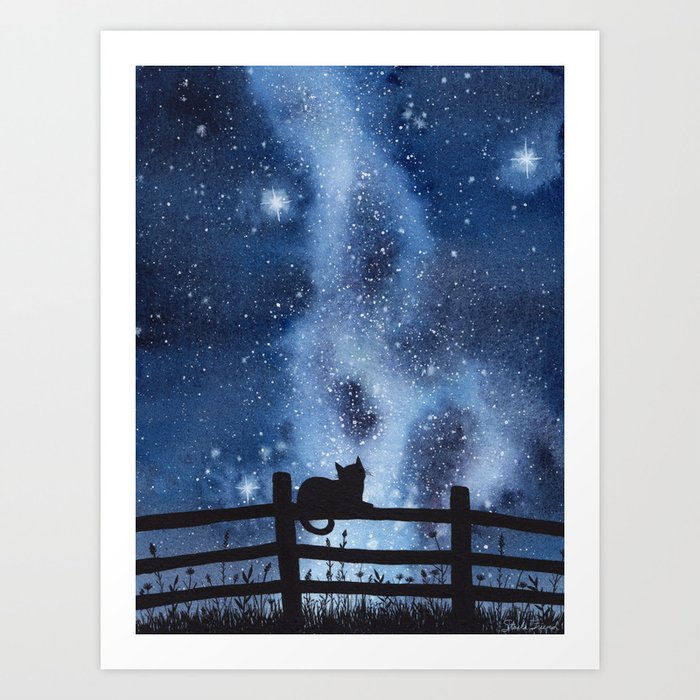 Night Full Of Sky Watercolor Galaxy Painting Art Print By