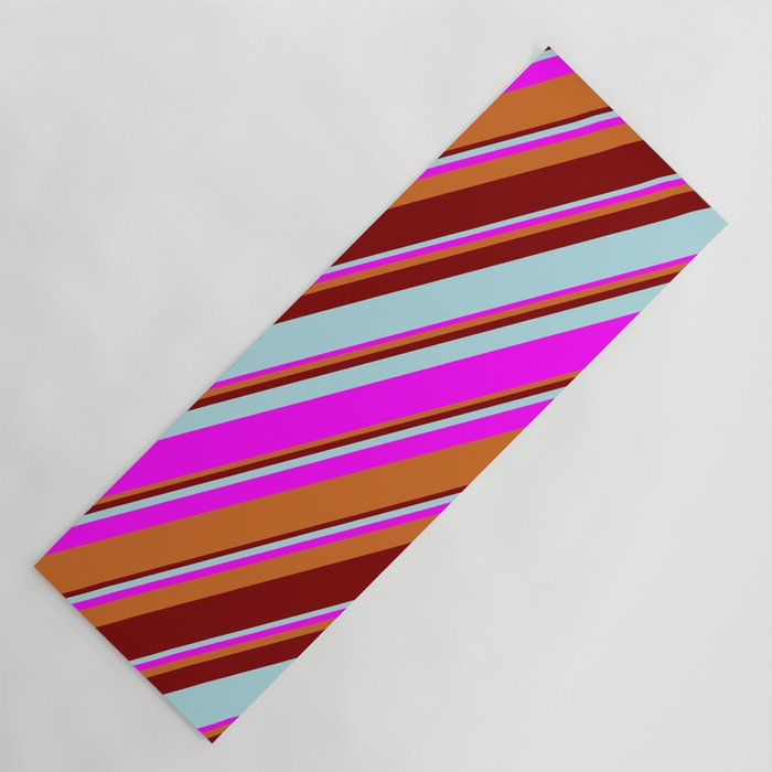 Maroon, Powder Blue, Fuchsia, and Chocolate Colored Pattern of Stripes Yoga Mat