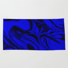 Black and Blue Swirl - Abstract, blue and black mixed paint pattern texture Beach Towel
