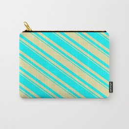 [ Thumbnail: Pale Goldenrod and Cyan Colored Striped/Lined Pattern Carry-All Pouch ]