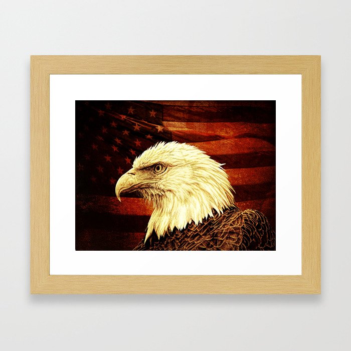 Rustic Bald Eagle Bird on American Flag Heartland Americana Art A457 Framed Art Print